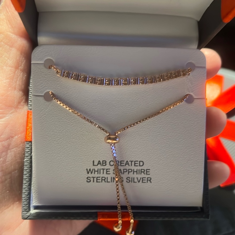 WEEKEND SALE❤️❤️❤️003 14kt gold, White Sapphire Sterling Silver Bolo Bracelet.
